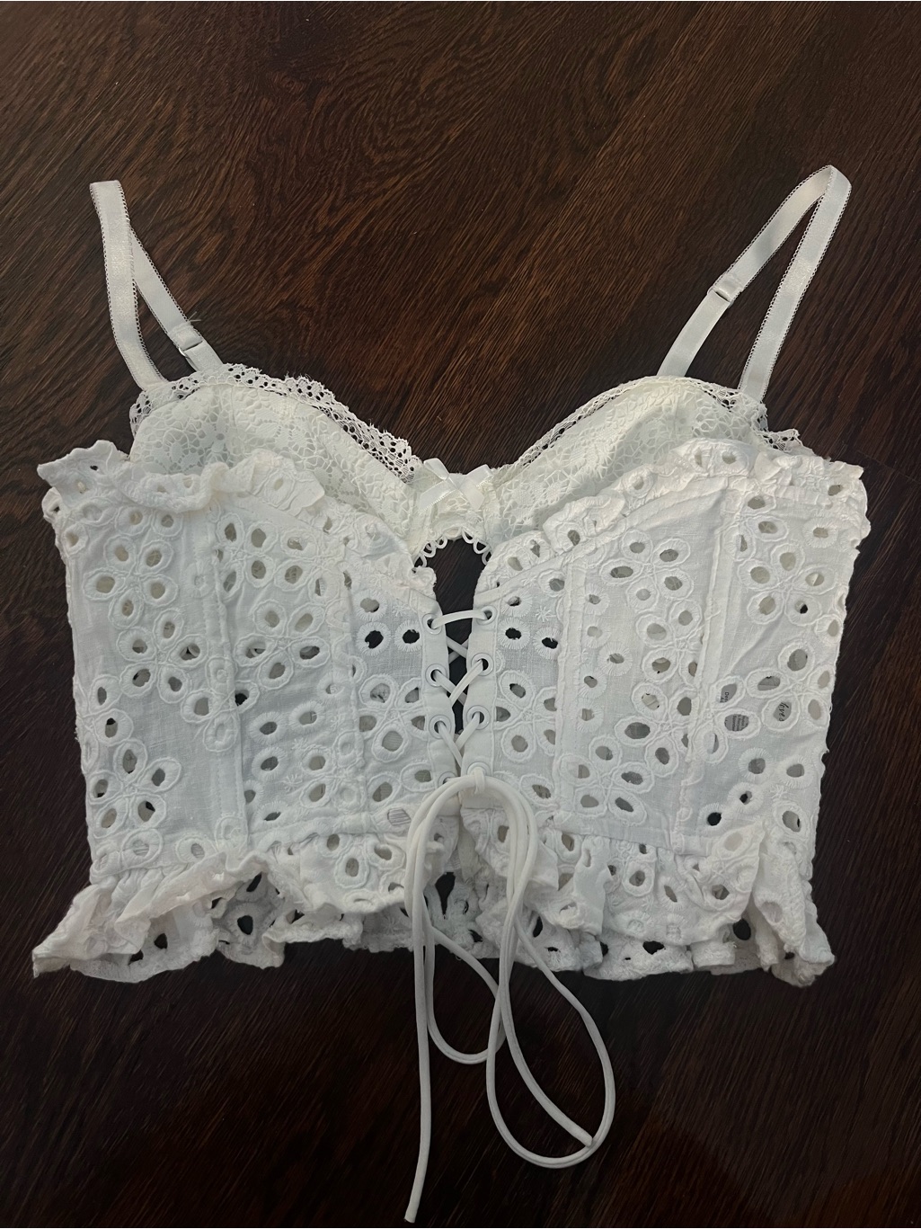 For Love & Lemons White Eyelet Lace Corset Crop Top